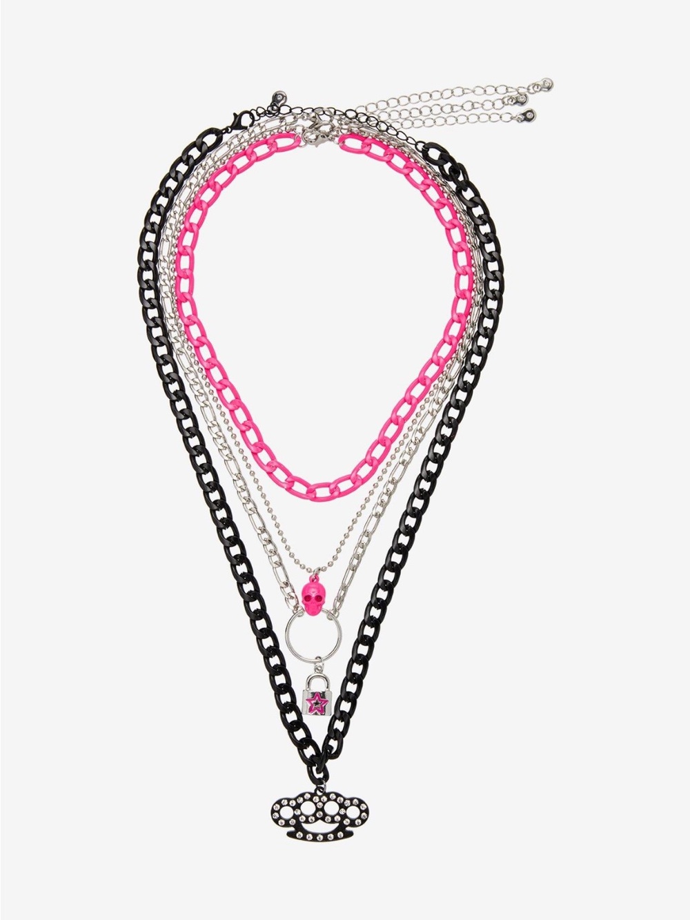Layered Black and Hot Pink Chain Necklace - Brand: